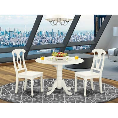 Round Dining Table Set - 3 Piece Kitchen Table with Chairs - 42 Inch Linen White Finish