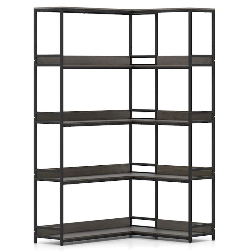 Costway Corner Bookshelf 5-Tier L-Shaped Bookcase 71" Tall Etagere - See Details