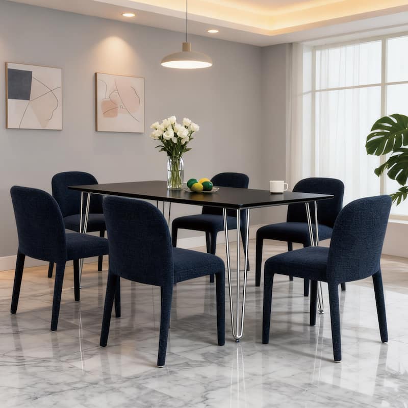 Modern 18" W Upholstered Dining Chair Fully Assembly Design Iron Legs - Set of 6 - Blue