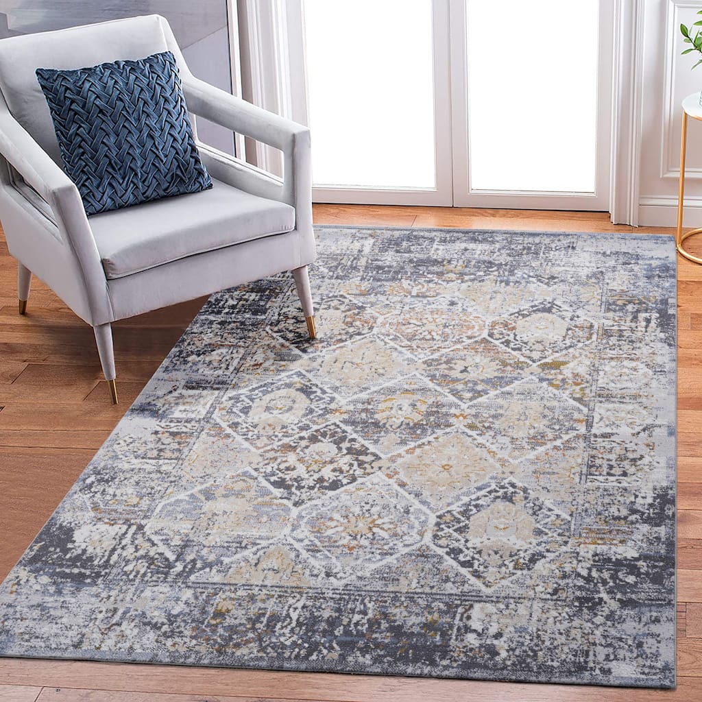 Roomfitters 5x7 Machine Washable Boho Vintage Area Rug, Non-Slip Pet Friendly Indoor Living Room Decor Carpet - Multi - 5' X 7'