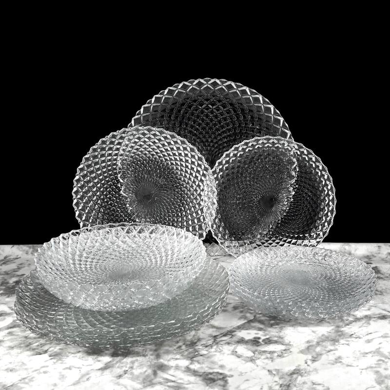 Unique Diamond Pattern Glass Dinner Set Perfect for Everyday Dining and Special Occasions