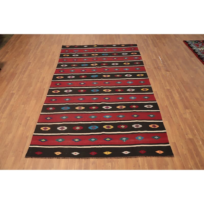 Hand Woven Oriental 100% Wool Carpet Southwestern Tribal Red Kilim Area Rug - 9' 7'' X 5' 10''