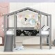 preview thumbnail 11 of 16, Twin Loft House Bed with Slide, Blackboard, Light Strip, Ladder