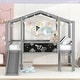 preview thumbnail 11 of 16, Twin Size Loft House Bed with Slide, Blackboard, Light Strip, Ladder