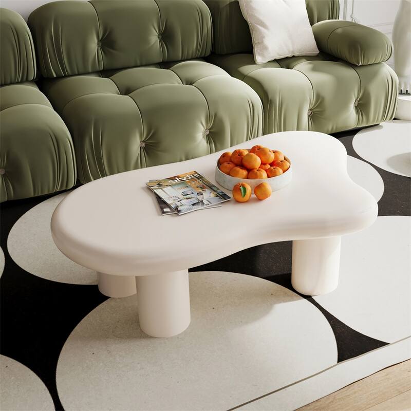 40" Wood Cloud Shaped Coffee Table with Legs for Living Room - Cream White
