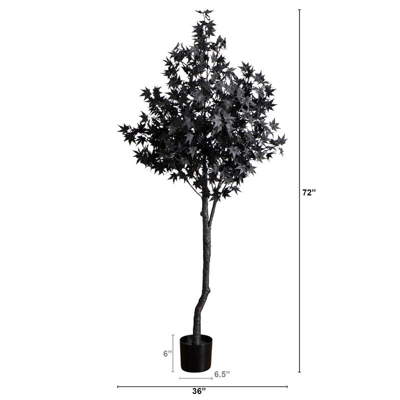 Pre-Lit Halloween Black Maple Artificial Potted Tree - 6' - Multicolor LED Lights