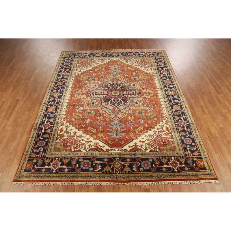 Orange Heriz Serapi Indian Area Rug Handmade Traditional Wool Carpet - 7'10" x 9'10"