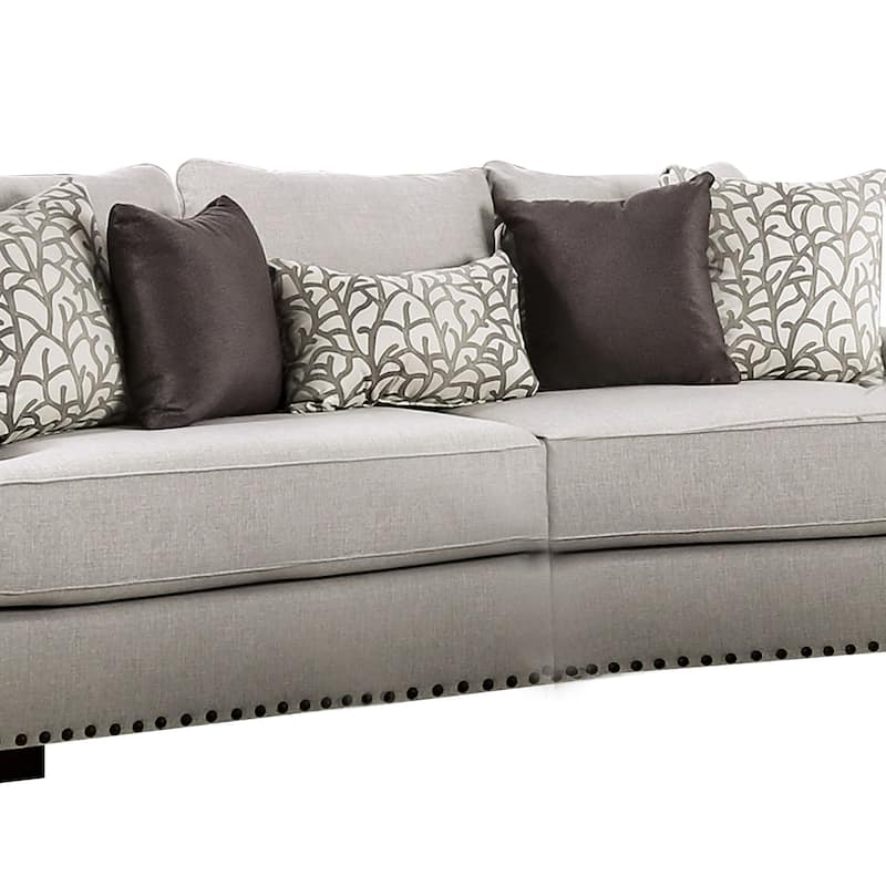 Coty Sofa, 101 Inch Light Gray, 5 Throw PIllows, T Shaped Seat Cushion