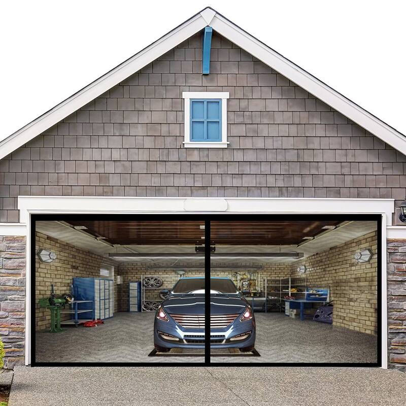 Shatex 8 ft. x 7 ft. Black Plastic Magnetic Garage Door Screen - 16*7ft