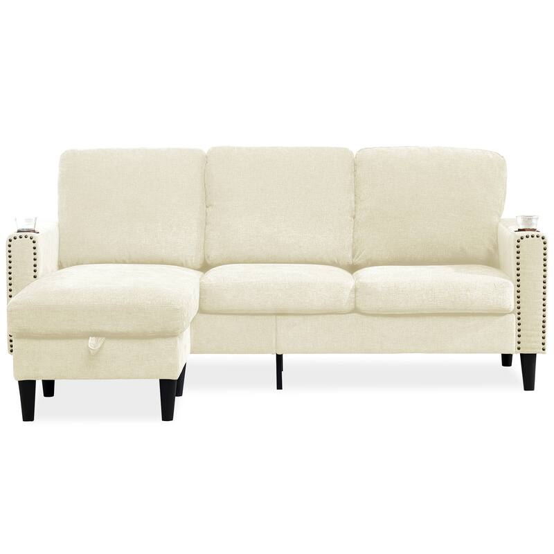Modern Design Chenille 3 Seat L-Shape Sectional Sofa with Storage Chaise for Apartment, Studio, Office,Living Room,L shape