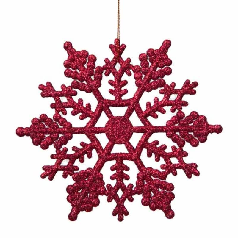 24ct Glittered Snowflake Christmas Ornaments 4" - Pink