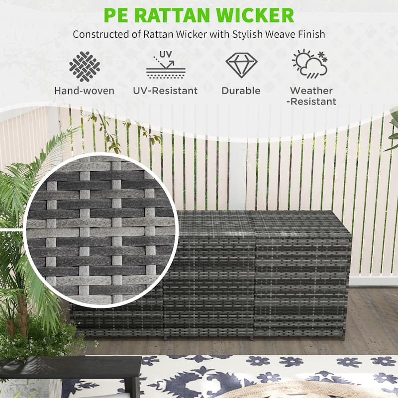 Outsunny Outdoor Storage Box with Inner Liner, PE Rattan Wicker Deck Box with Pneumatic Bar Lift