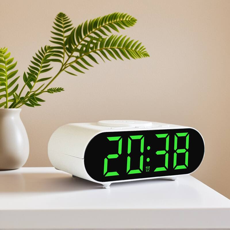 Oval Alarm Clock with Nightlight, Dimmable, 12/24H,USB Port, Wireless Charging, Decorate for Bedroom 7.1 x 3.1 x 2.4 inch - Green