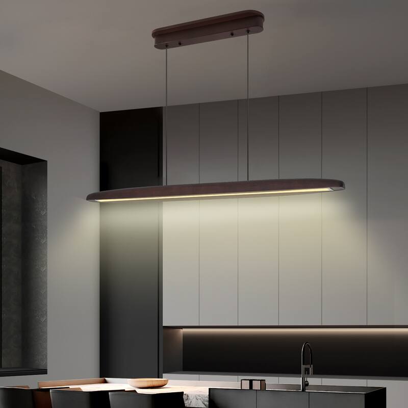 51" Wooden LED Pendant - Remote - Adjustable - Walnut - Dining Kitchen