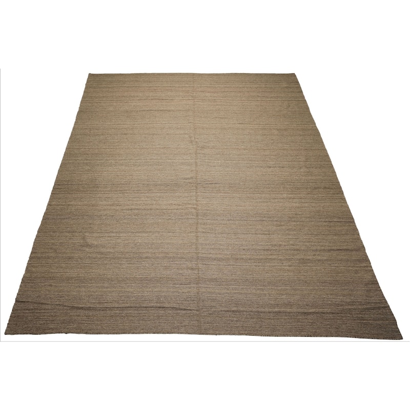 10'1''x13'10'' Hand Woven Wool Taupe Kilim Modern Flatweave Rug - 10' 1'' x 13' 10''