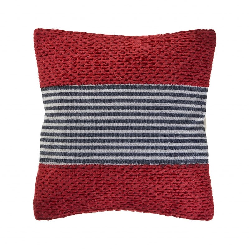 HomeRoots 20" X 20" Red And Blue 100% Cotton Striped Zippered Pillow