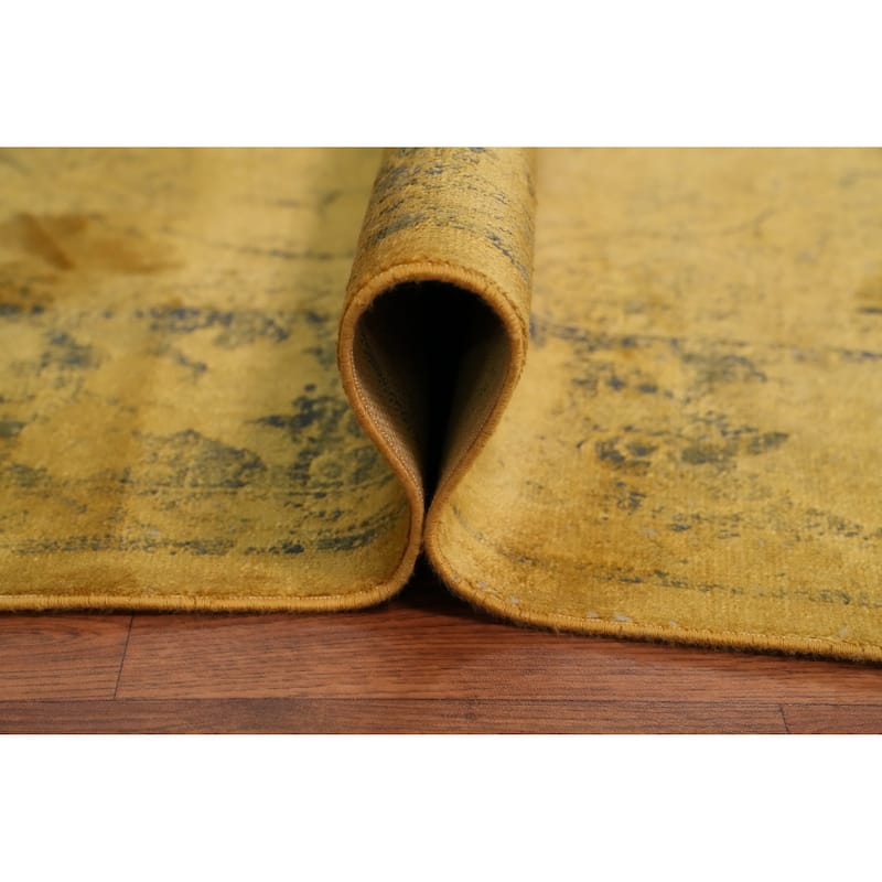Machine Made Oriental Polyester Carpet Traditional Medallion Yellow & Gold Tabriz Area Rug - 7' 5'' X 5' 2''