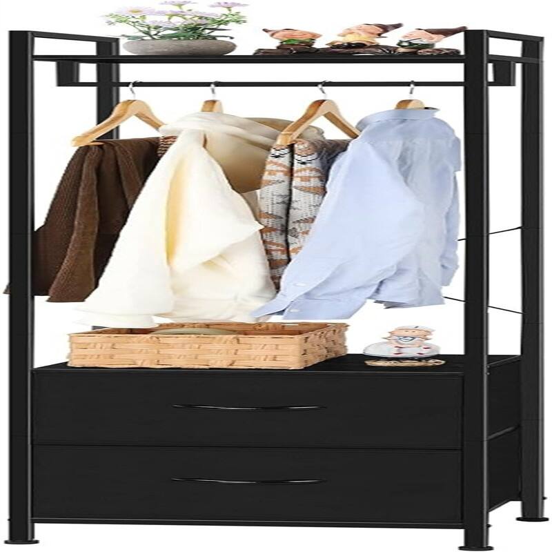 Clothes Rack 3 Tiers Heavy Duty Coat Rack with 2 Fabric Drawers - 11.4"D x 15.4"W x 71.1"H