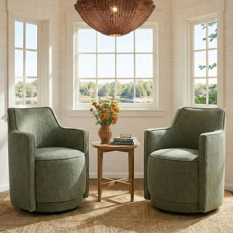 Modern Upholstered Swivel Accent Chair with Curved Barrel Back - Set of 2 - Green-2-piece