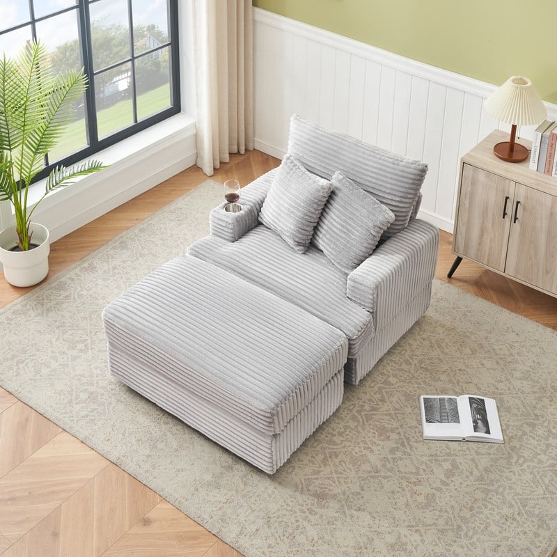 Corduroy Single Sofa+Ottoman, Cup Seats and No Cup Seats