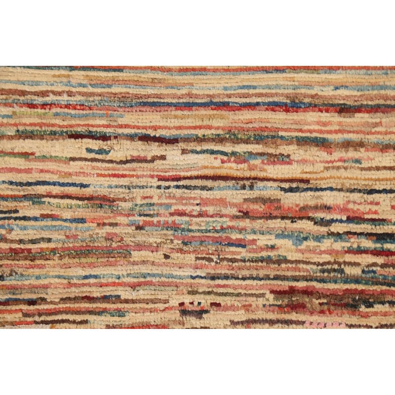 Gabbeh Kashkoli Contemporary Area Rug Hand-knotted Striped Wool Carpet - 1'11" x 2'10"