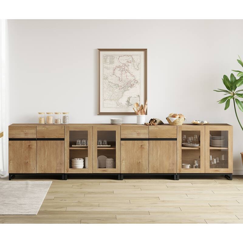 Modern Sideboard with Adjustable Shelves, 4 in 1 Storage Cabinet with Glass Doors, Coffee Bar Cabinet for Kitchen