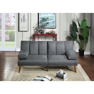 Blue Grey Polyfiber Adjustable Convertible Sofa with Solid Wood Legs ...