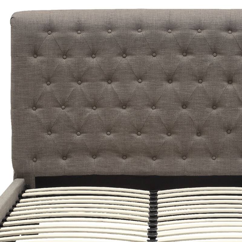 Rue Low Profile Full Bed, Button Tufted Uphosltered Rolled Back, Gray