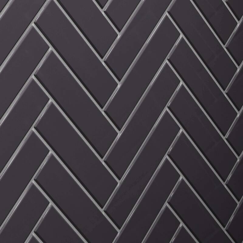Cruz Bay Studio MKT2909 2" x 8" Glass - 2" x 8" Brick Wall Tile - - Carbon Gloss