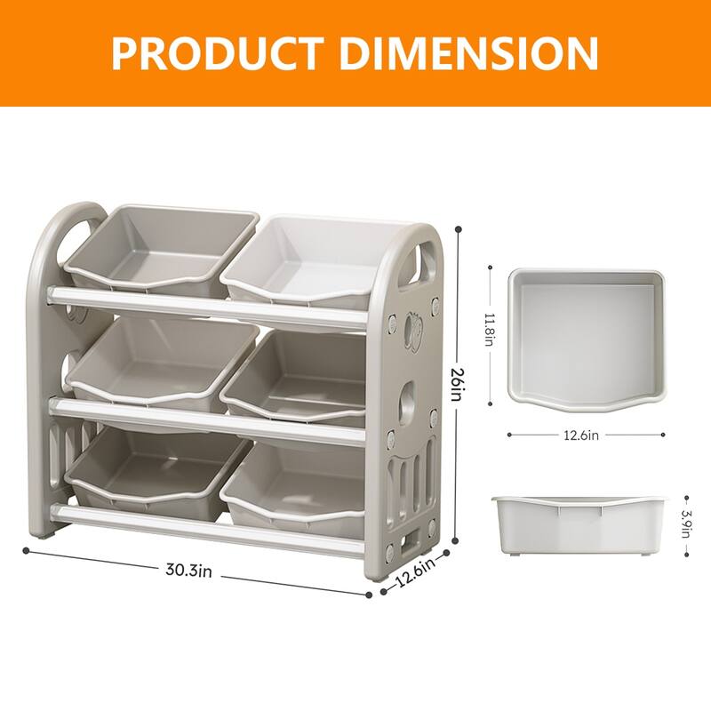 Multi-functional Kids Toy Storage Organizer with HDPE Shelf and 6 Bins