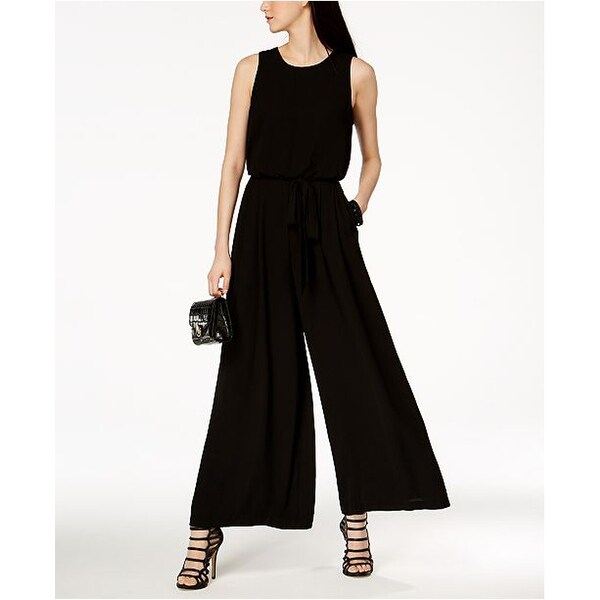 black sleeveless wide leg jumpsuit