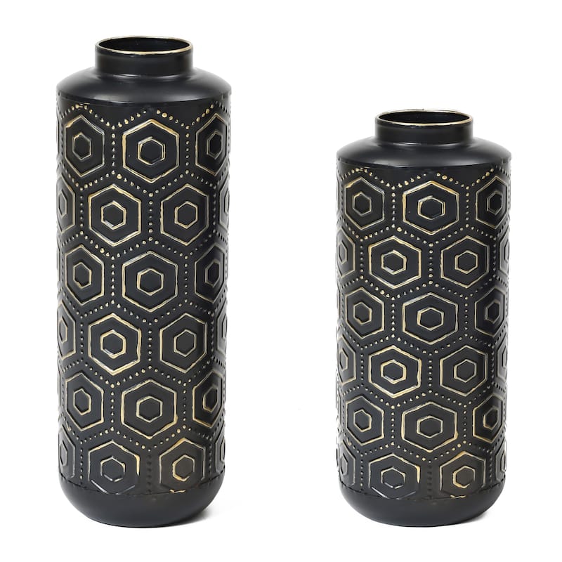 Black and Gold Metal Bottle Vases (Set of 2)