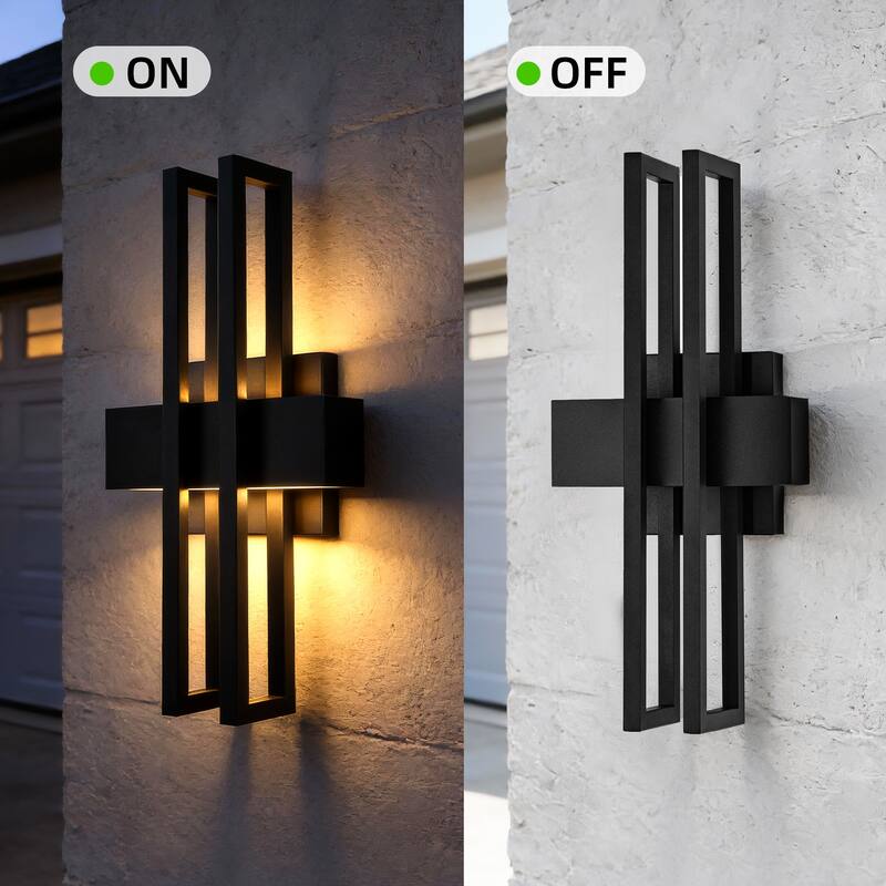 18 in. Sand Black 2x10W Integrated LED Outdoor Wall Lantern Sconce - Dimmable, 3000K, Wet Rated, Contemporary