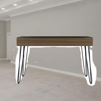 Modern Industrial Computer Desk with Glass Top, One Drawer, and Metal Legs for Stylish Home Office Setup