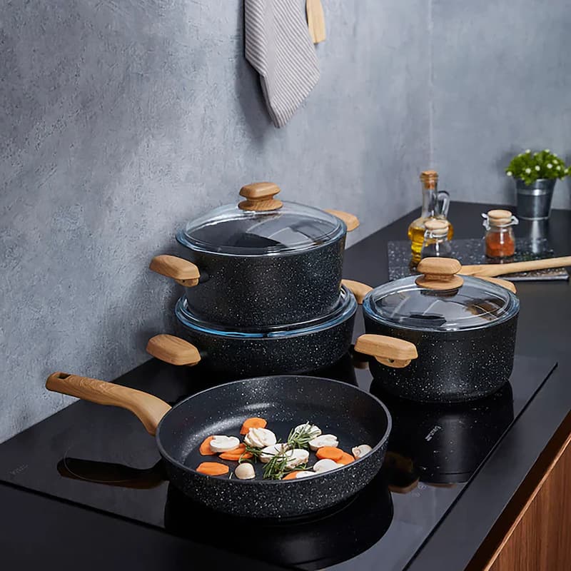 2 Piece 5 Liter Aluminum Nonstick Casserole Dish with Lid and Faux Wood Handles