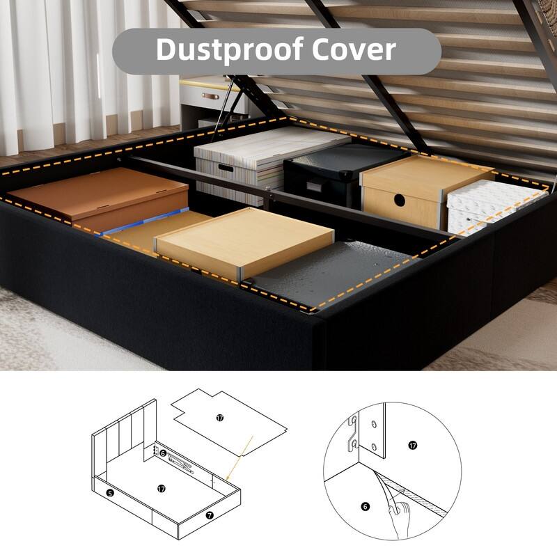 Modern Upholstered Lift-Up Storage Platform Bed with Headboard