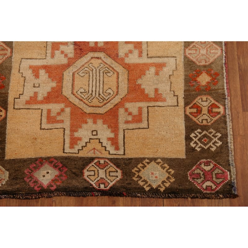Anatolian Turkish Vintage Runner Rug Hand-Knotted Tribal Wool Carpet - 3'7"x 9'3"
