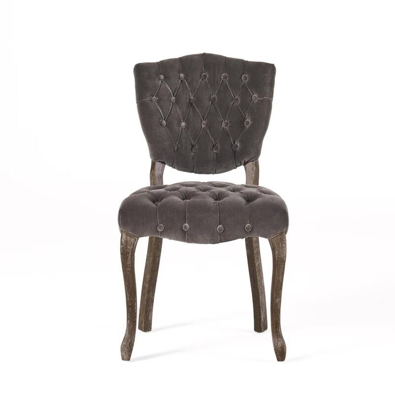 Roomfitters Tufted Accent Chairs Set of 2, Vintage Upholstered Dining Chairs with Curved Wood Legs, Grey Velvet