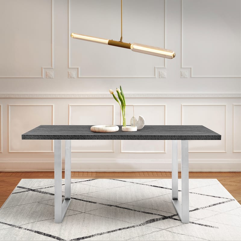 Fenton 63" Dining Table with Charcoal Top & Sled Base - Dark Grey & Brushed Stainless Steel