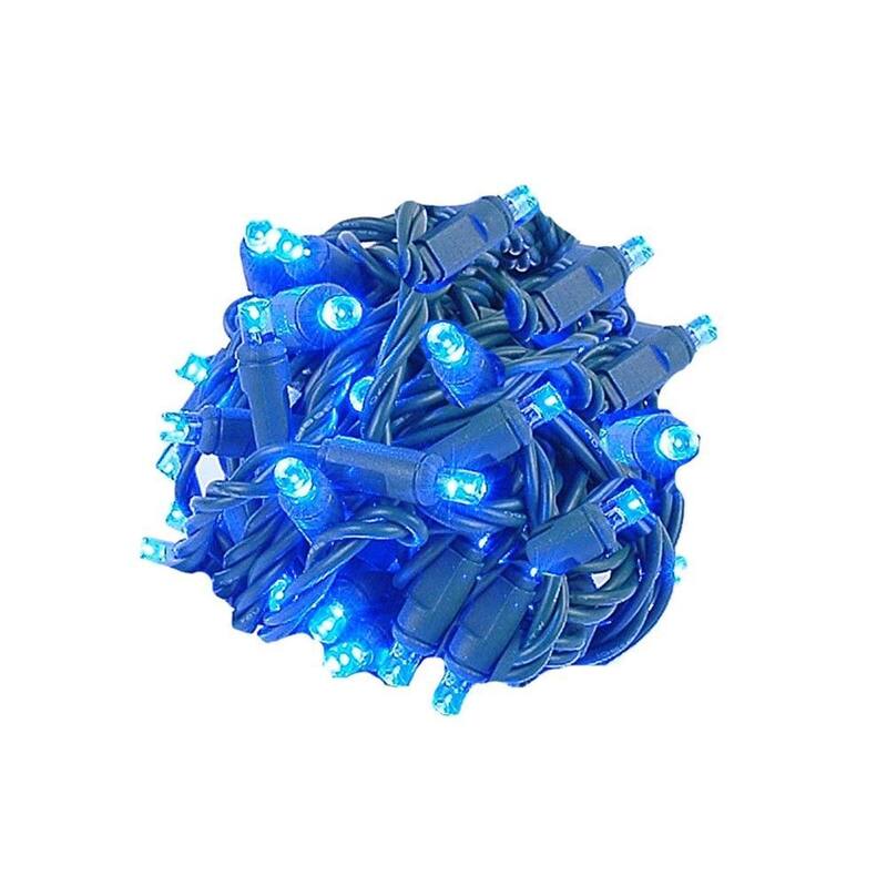 50 Light True Twinkle LED Christmas Mini Light, Warm White, Green Wire, 25’ Long - Blue