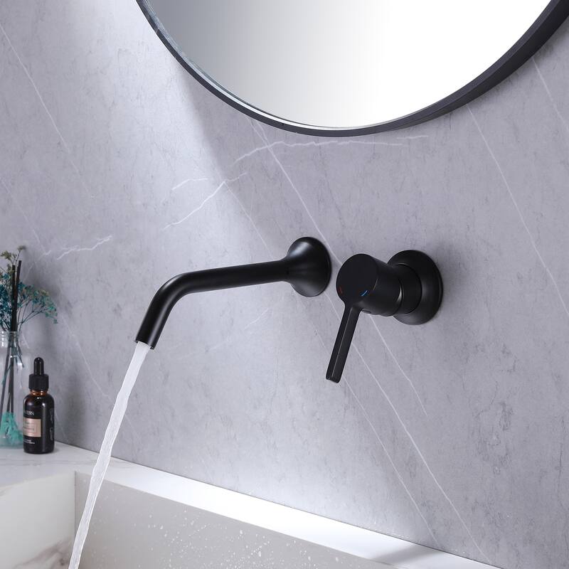1Handle 2Hole Wall Mount Bathroom Sink Faucet Matte Black Bed Bath