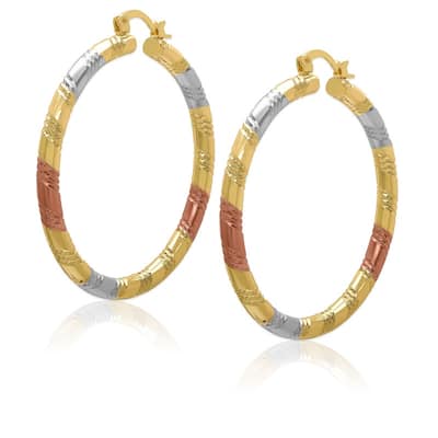 Victoria Townsend Gold Plated Tri Color Chunky Hoop Earrings