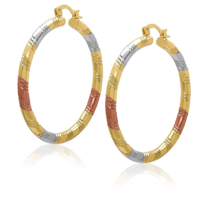 Victoria Townsend Gold Plated Tri Color Chunky Hoop Earrings