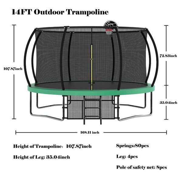 14 ft. Green Round Outdoor Trampoline with Safety Enclosure Net and Ladder