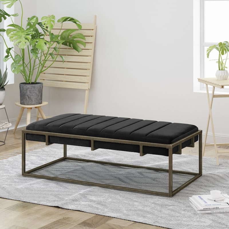 Upholstered Metal Ottoman Bench, Brown