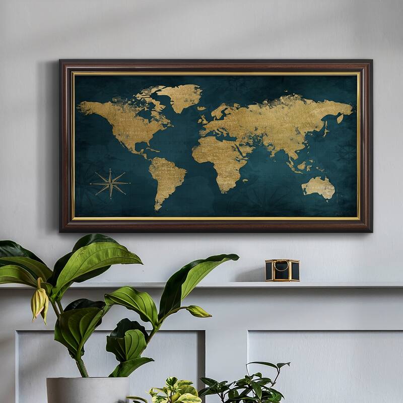 Navy Gold Map Premium Framed Canvas- Ready to Hang