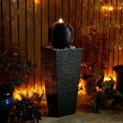 Glitzhome 40.25"H Floating Pedestal Sphere Oversized LED Polyresin Fountain with Pebbles