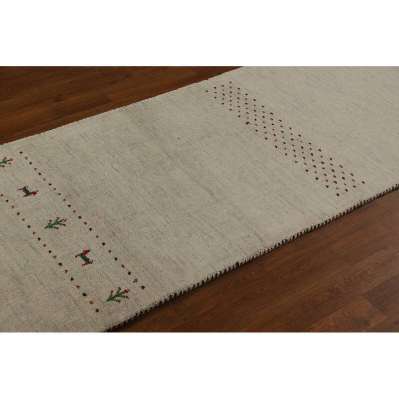 Little Animals Design Gabbeh Runner Rug Handmade Beige Wool Carpet - 2'6" x 11'3"