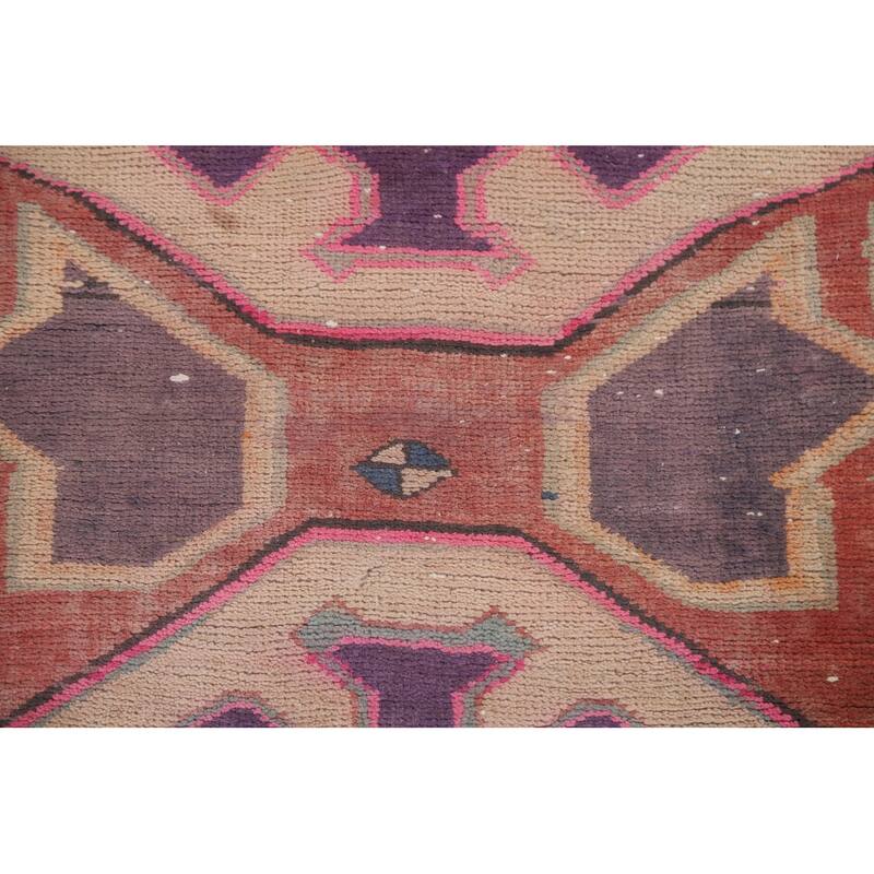 Hand Knotted Oriental 100% Wool Carpet Traditional Geometric Purples Meshkin Runner Rug - 10' 4'' X 4' 4''