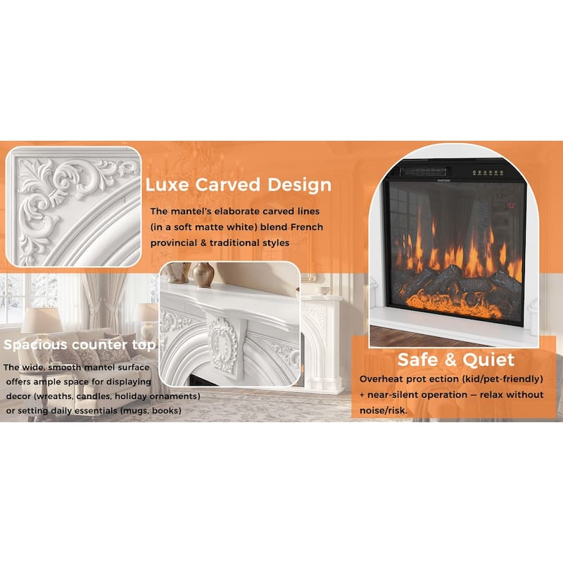 Freestanding Electric Fireplace with Mantel, 24" Electric Fireplace Insert, Adjustable Flame Colors, Remote Control & Thermostat